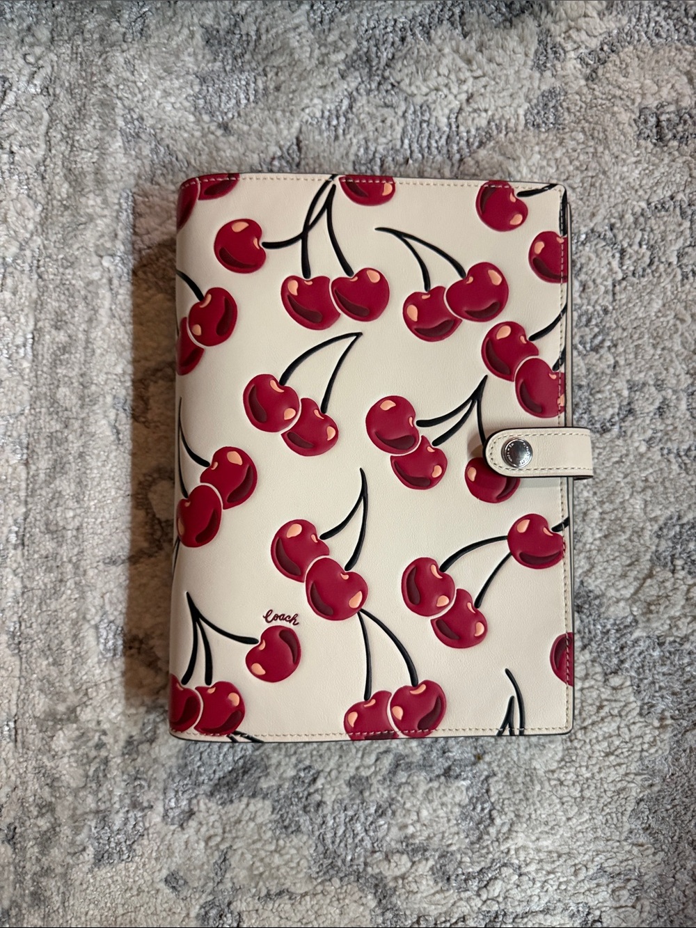 Coach Cream Folio Case with Red Cherry Print